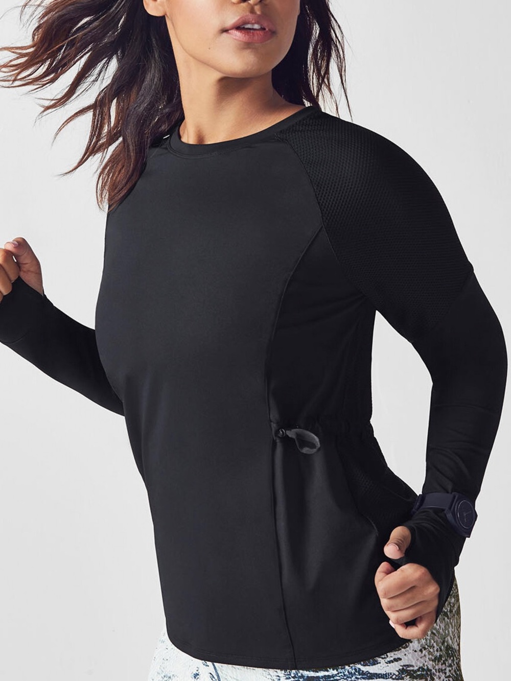 Fabletics Lana Black Mesh Long Sleeve Active Tee